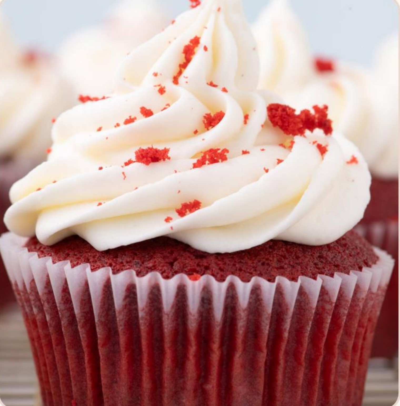 Red velvet cupcake with cream cheese frosting from the Sophisti-Cake menu